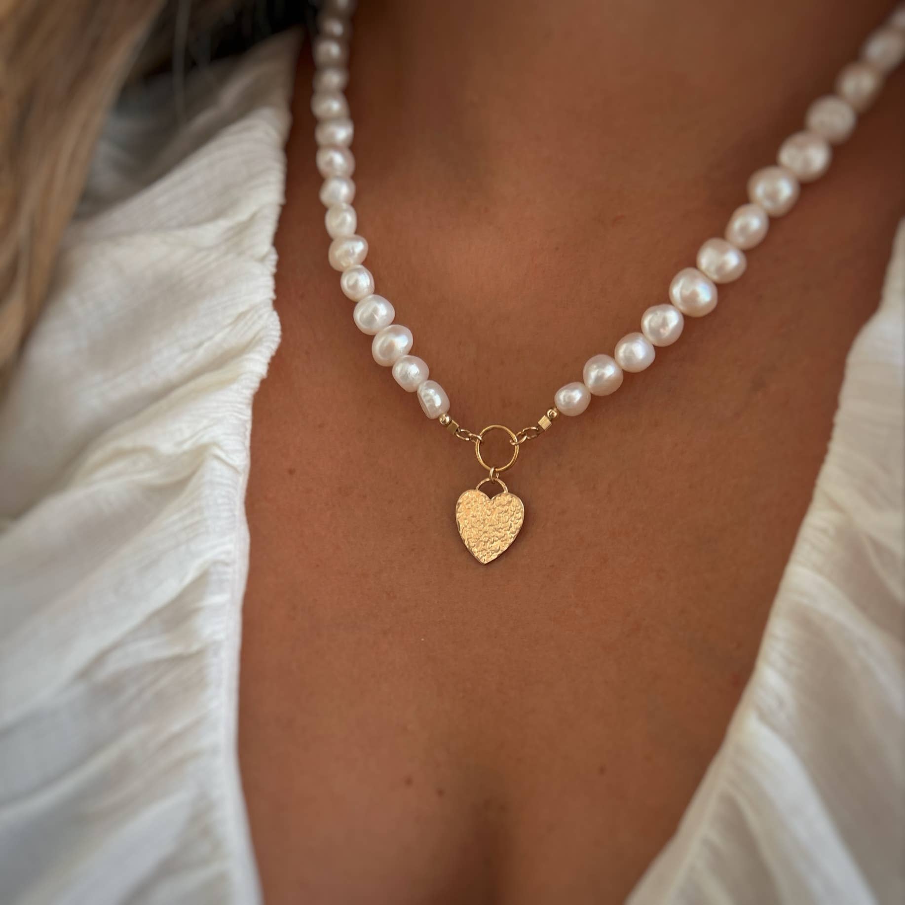 True by Kristy Jewelry - Wholesale Beaded/Pearl Necklace - Sunkissed Freshwater Pearl Heart Necklace Gold Filled2