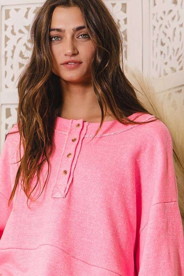 BUCKETLIST INC - Wholesale Knit Top - Women's - T2033 Lantern Sleeve Button-up French Terry Crop Top25