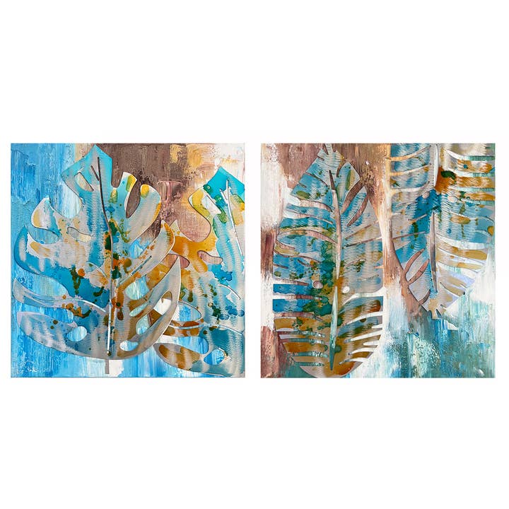 Socadis - Wholesale Gallery Wall Set - Assorted X2 Canvas 40*40 cm Metallic Exotic Foliage