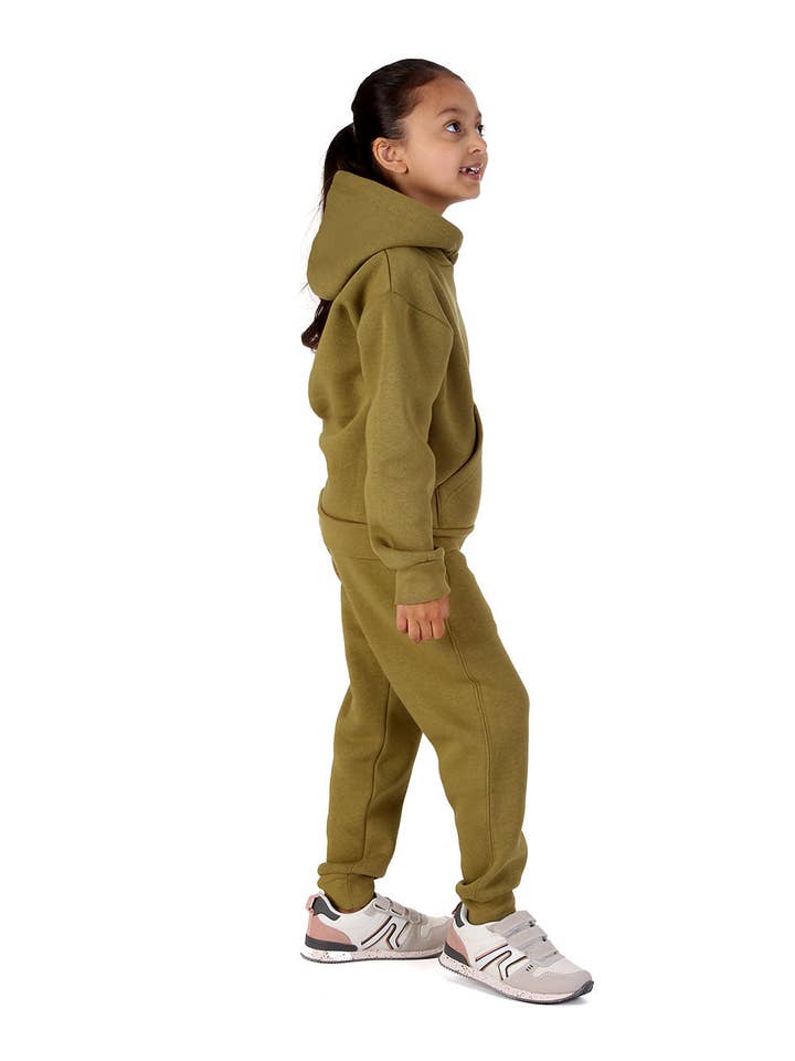 Trendy Toggs Kids Overhead Hoodie Olive Green Tracksuit for wholesale on Faire