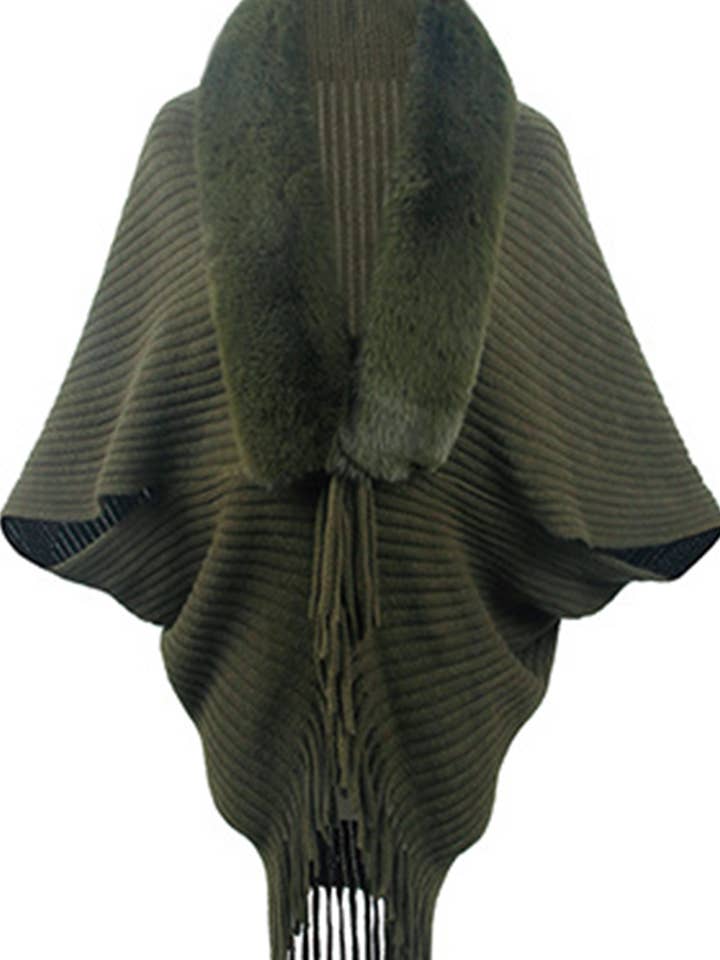 Lily Clothing - Wholesale Poncho - Women's - WOMEN WINTER FURRY TASSEL DETAILED SHAWL WRAP_CWTBLL026510