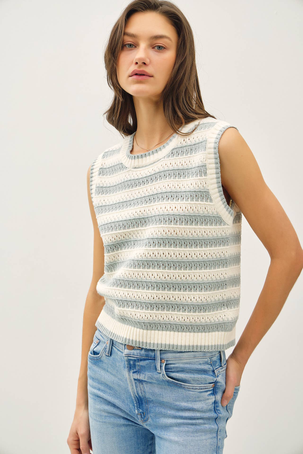 Be Cool - Wholesale Tank Top - Women's - POINTELLE CHUNKY KNIT STRIPED TANK TOP 1