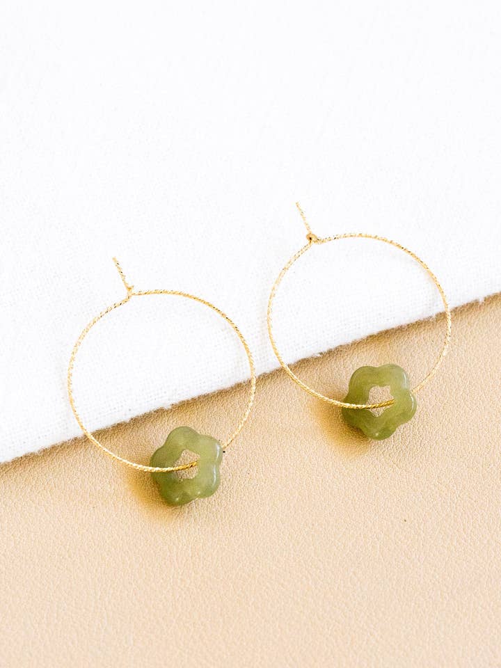 Jade Flower Twisted Hoops for wholesale by Laine Honolulu