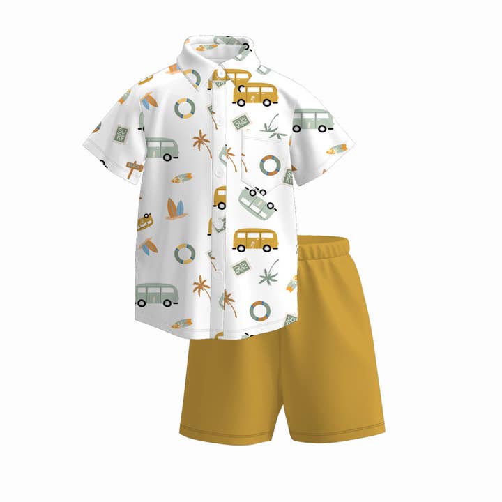 Auraquise - Wholesale Top & Short Set - Kids - Boys Summer Sea Crab Bus Polo Shirt Short Set