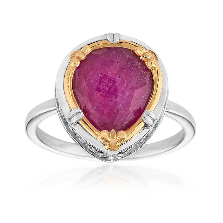 Dublettenring in Tropfenform, Rubinrot für den Großhandel von Anatoli Jewelry