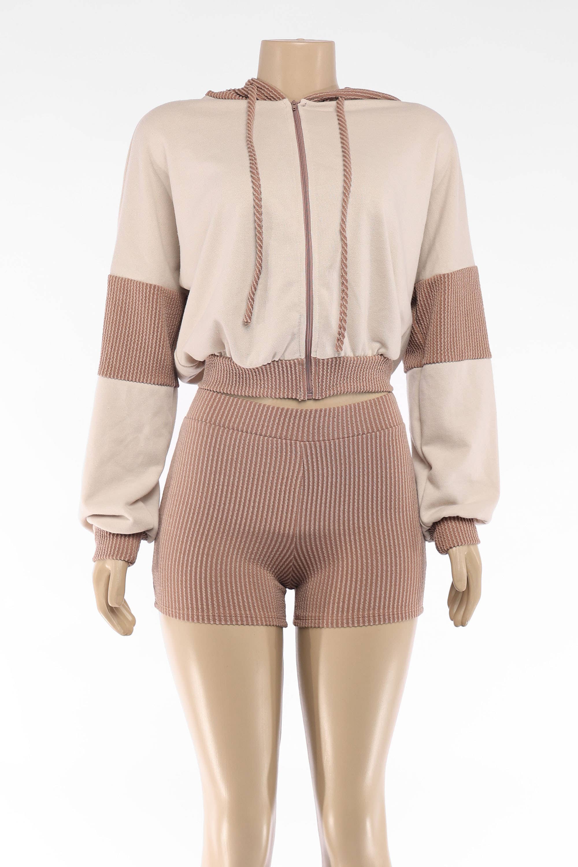 K Too - Wholesale Top & Short Set (NOT Loungewear) - Women's - Color block hoodie & shorts set4