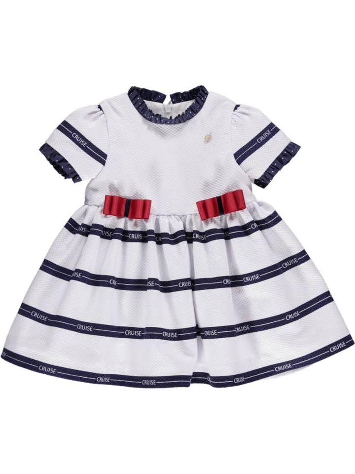 PS23S001010 - Robe blanche et bleu marine à rayures pour la vente par Piccola Speranza