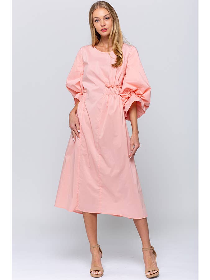 QMP Moda - Wholesale Dress - Women's - BALLOON SLEEVE POPLIN DRESS WITH SELF TIE BOW 2