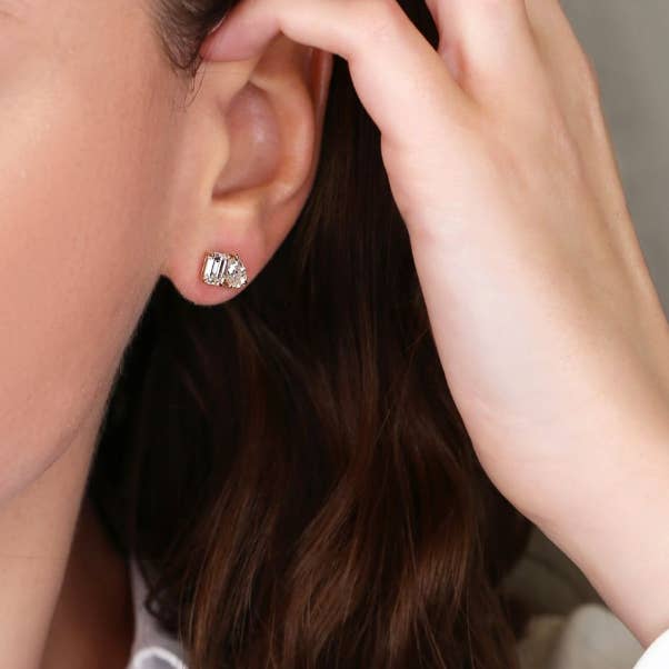 Meira T - Wholesale Stud/Post Earrings - Toi et Moi Diamond Earring and Blue Topaz Studs | 1 carat2