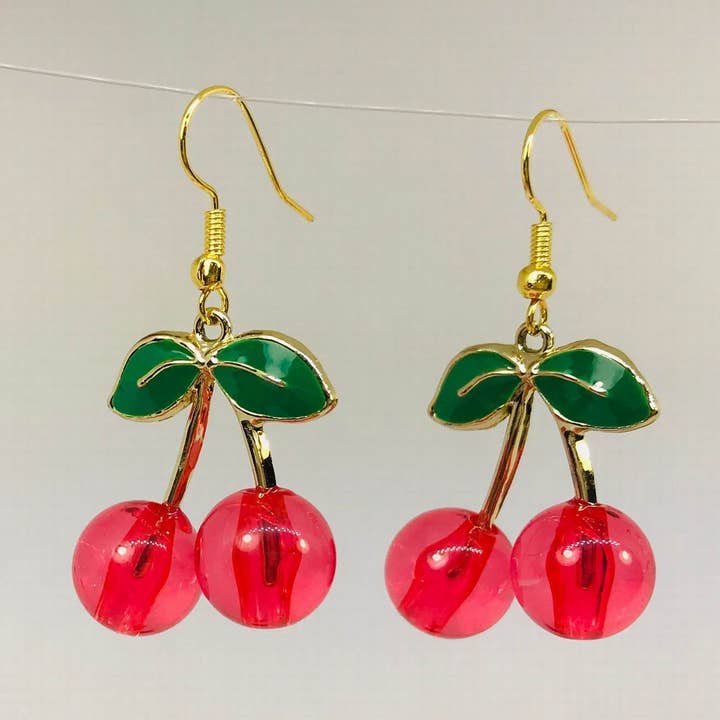SimpleNGreat - Wholesale Dangle Earrings - Acrylic Red Enamel Cherry Earrings0