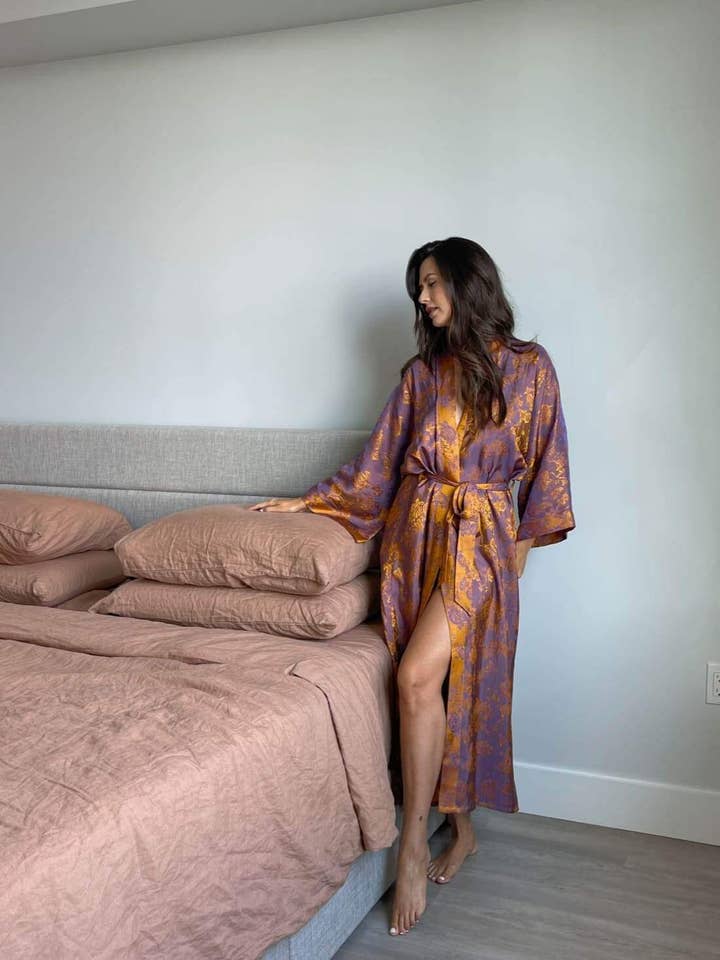 purple Oriental Jacquard Kimono Robe for wholesale on Faire6