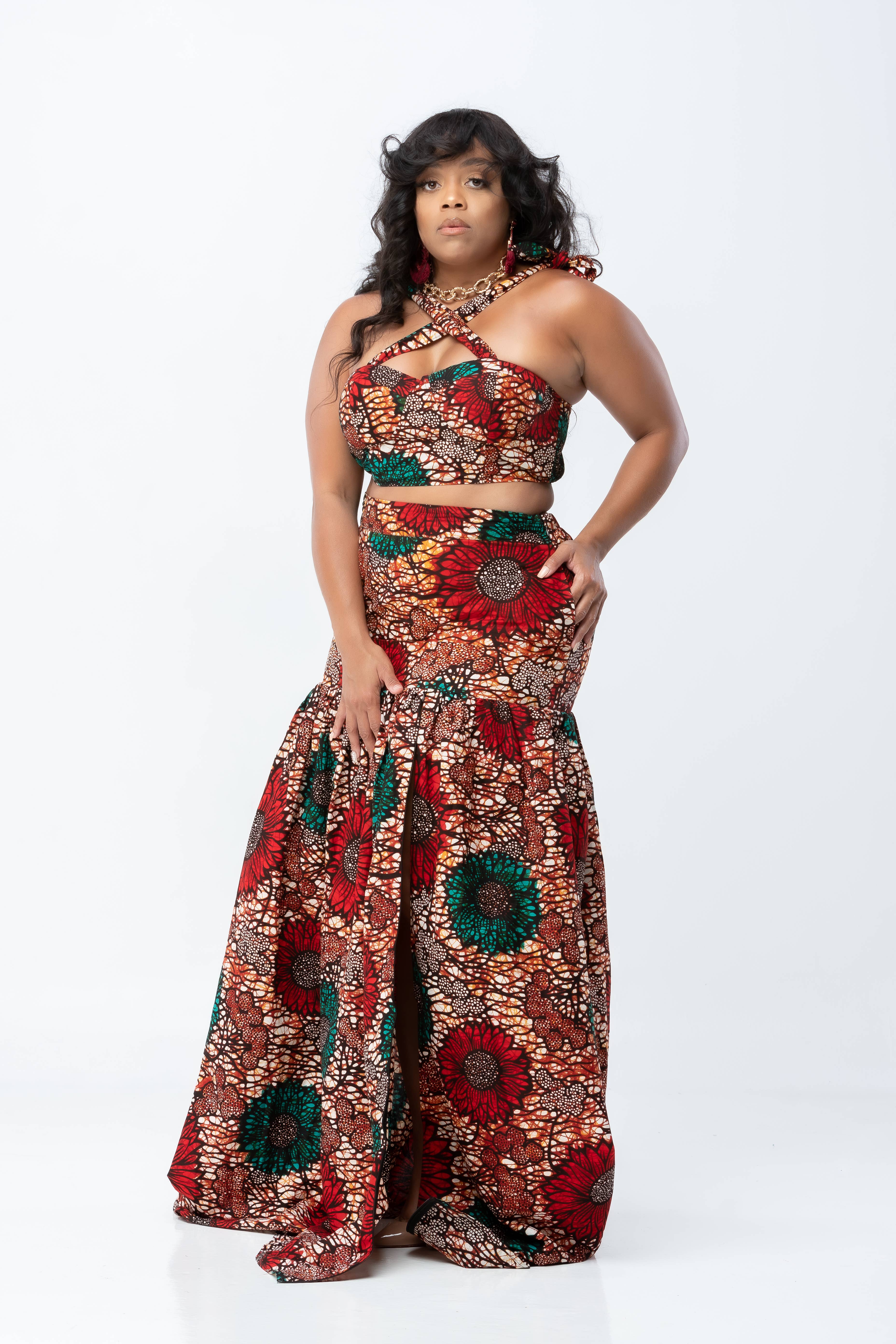 N'omose Couture - Wholesale Top & Skirt Set - Women's - African Print Imose Crop Top and Skirt Set0