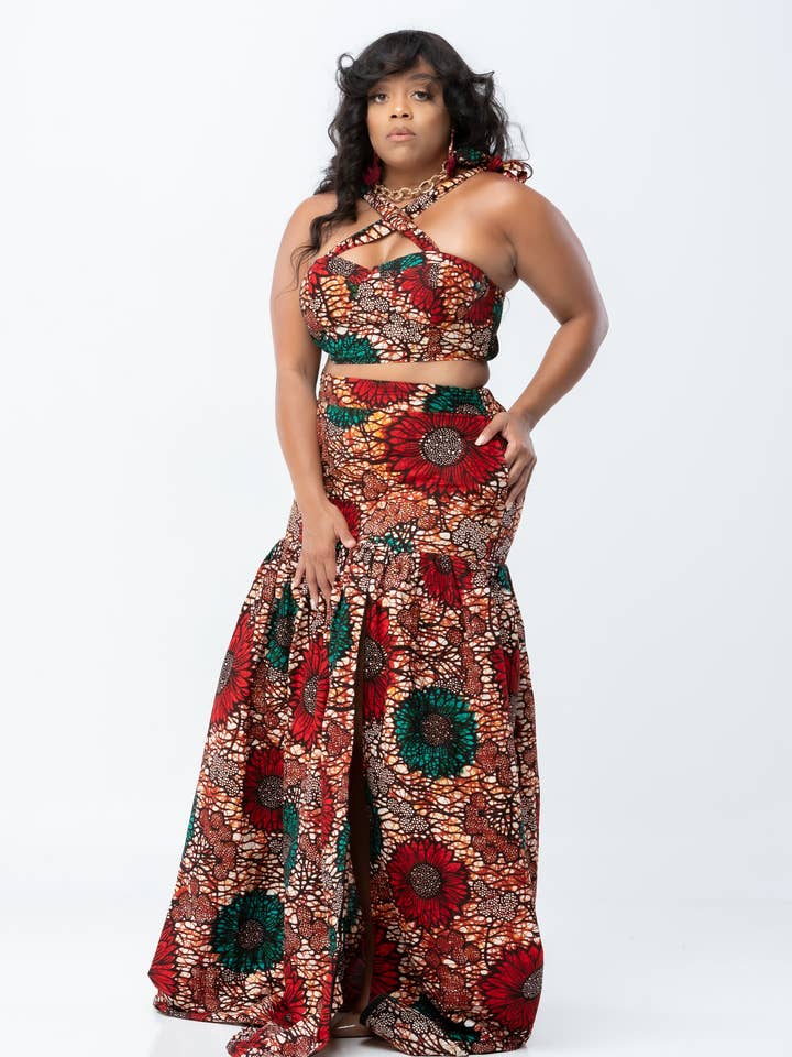 N'omose Couture - Wholesale Top & Skirt Set - Women's - African Print Imose Crop Top and Skirt Set