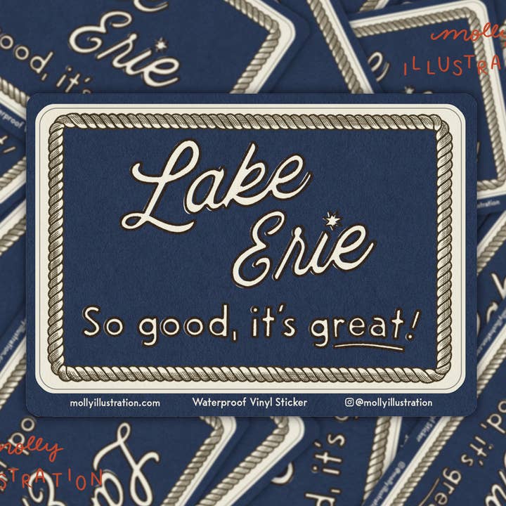 Etiqueta de vinil impermeável estilo vintage Lake Erie por atacado de Molly Illustration