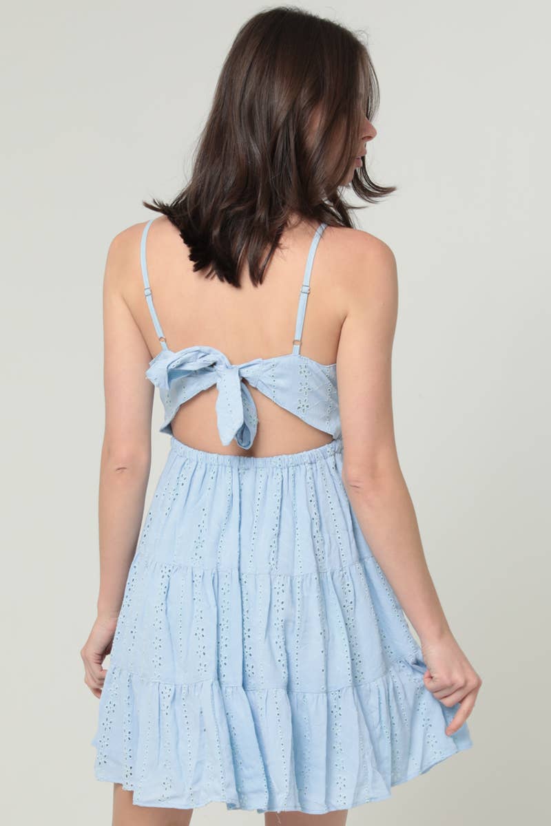 ANGIE - Wholesale Dress - Women's - F4H12-EM08 EYELET EMBROIDERED V NECK OPEN TIE BACK DRESS3