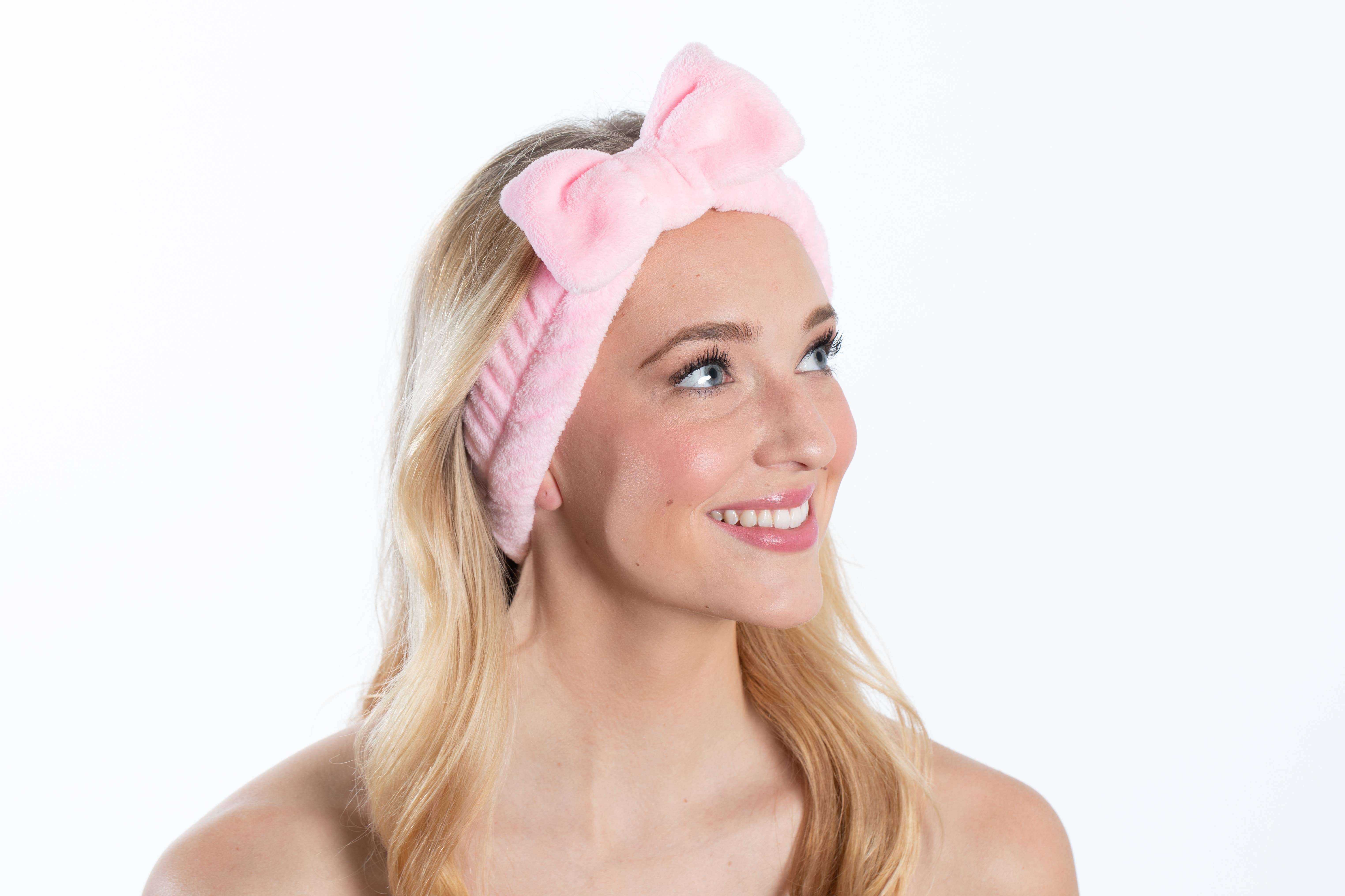 Plush Bow Spa Headband - Pink for wholesale on Faire1