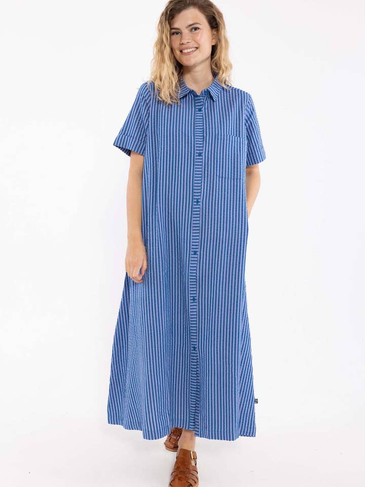 Robe Danapril Seersucker SS Bleu Chaud/Lilas Clair pour la vente par Danefae København