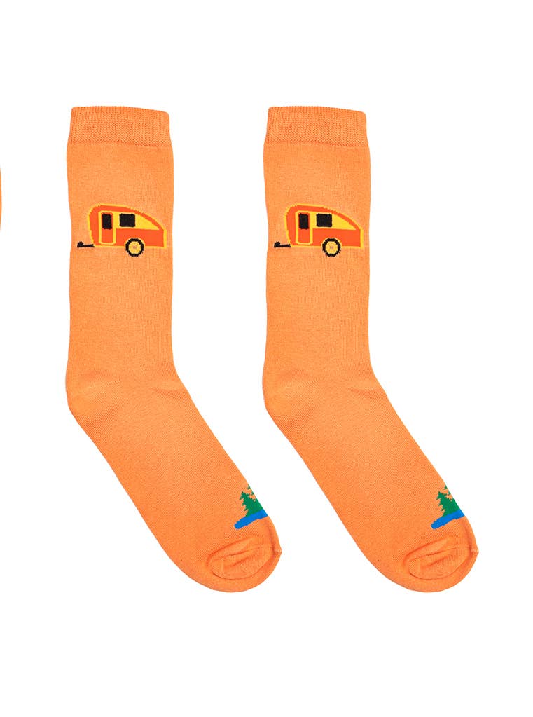 Living Royal - Wholesale Socks - Unisex - 3D Packaged Crew Socks - Camper at the Lake - Orange2