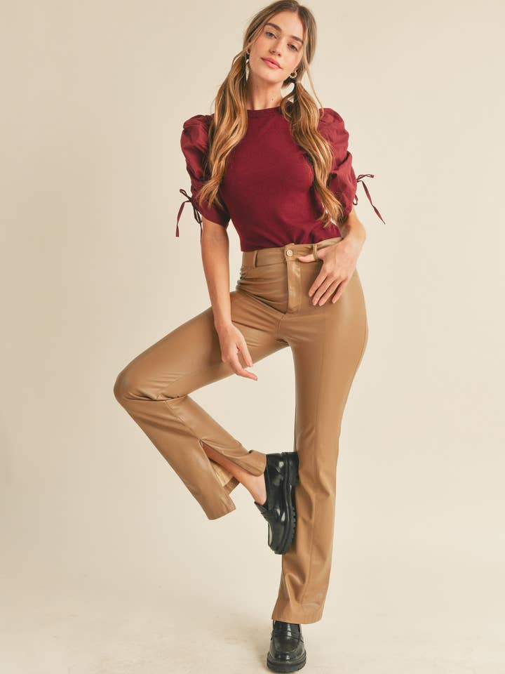 &MERCI - Wholesale Knit Top - Women's - RUCHED SLEEVE MIXED MEDIA TOP MSW246424