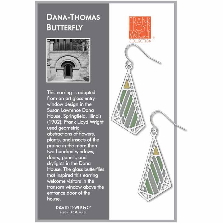 David Howell and Company - Venta al por mayor Pendientes colgantes - Pendientes de mariposa verdes Dana-Thomas de Frank Lloyd Wright