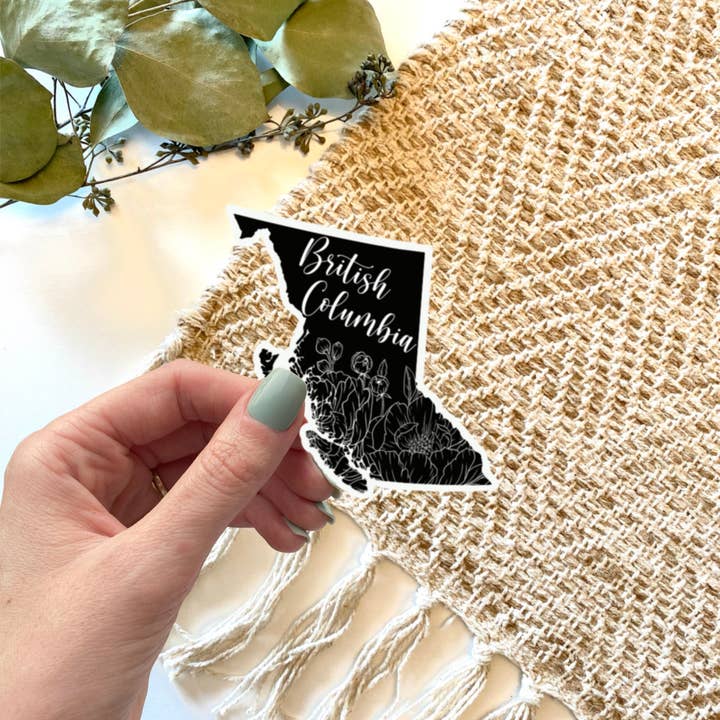 Autocollant floral noir de la Colombie-Britannique et du Canada pour la vente par Freckled Art