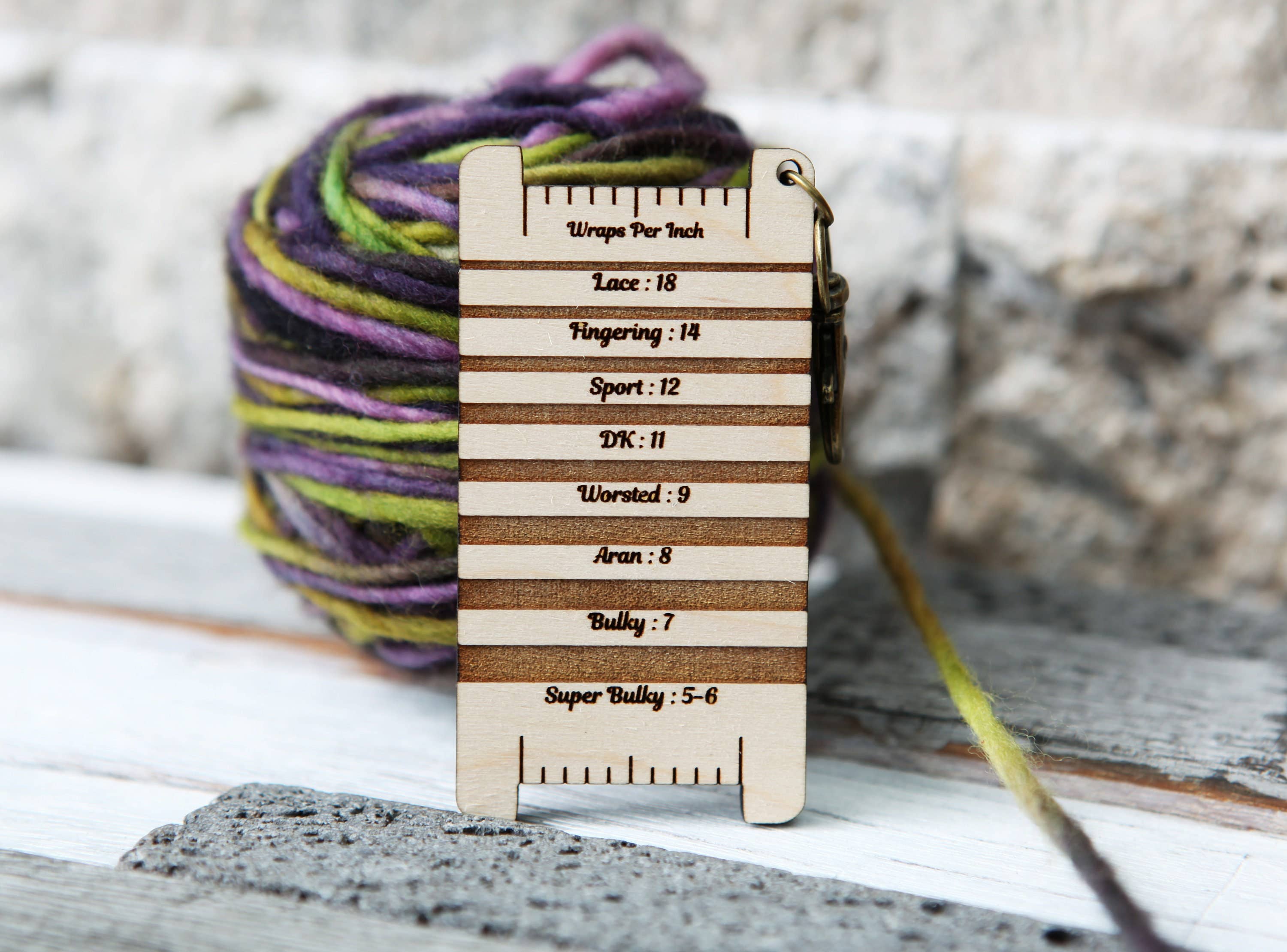 Sunrise Grove - Wholesale Knitting/Crochet Supplies - Crystal & Leaf Yarn WPI Tool Cherry Wood Gauge3