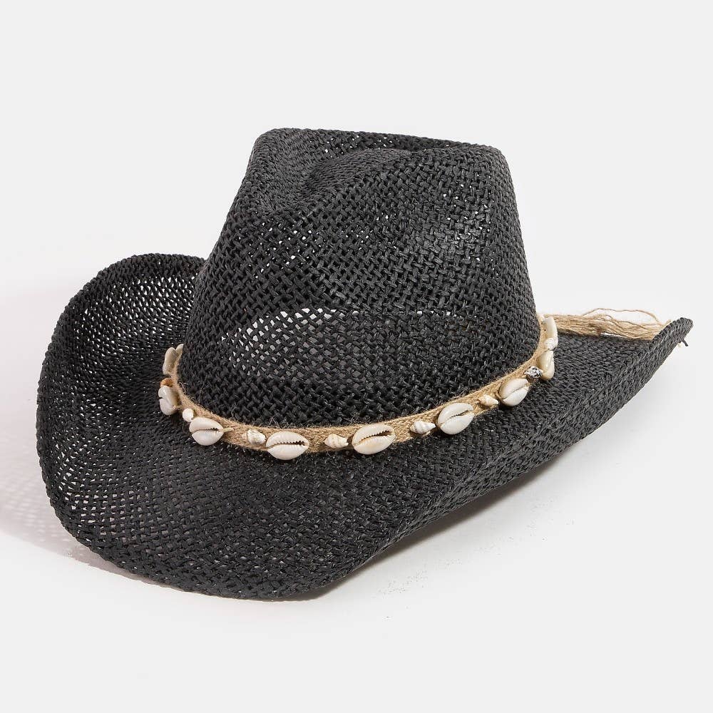 Collections by Fame Accessories – Engroshandel Cowboyhat - Dame – Cowboyhat med snor af stråflet og cowrie-skaller7