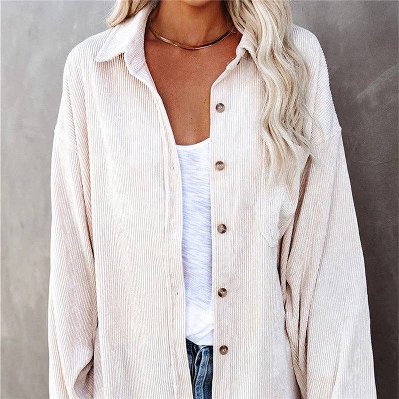 FurDecoration - Wholesale Jacket - Women's - Corduroy Lapel Jacket - Solid Color Casual Outerwear5