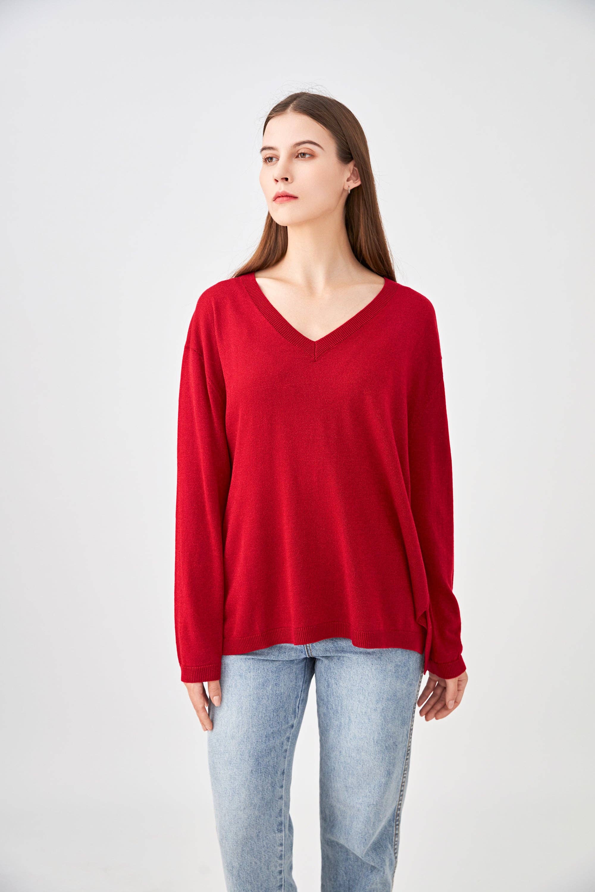 jw.atelier - Vente Pull en maille – femme - Pull lurex cachemire col V oversize5