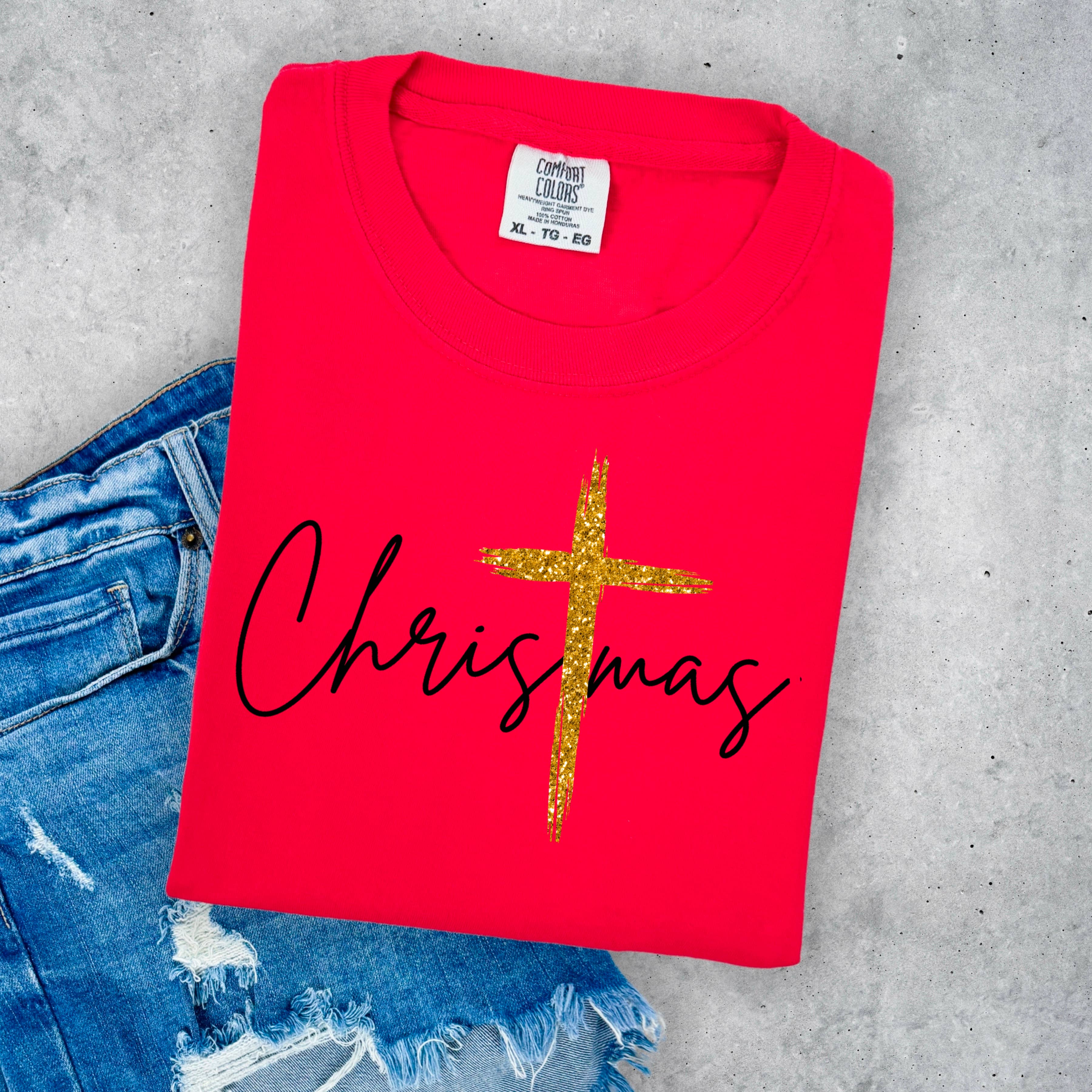 Lauras Closet - Wholesale Graphic Sweatshirt - Women's - Christmas with Gold Cross- Graphic Tee 6