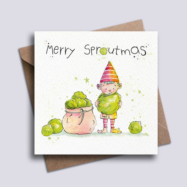 Tarjeta de Navidad de Merry Sproutmas para venta al por mayor de PrettyLittleScribbles