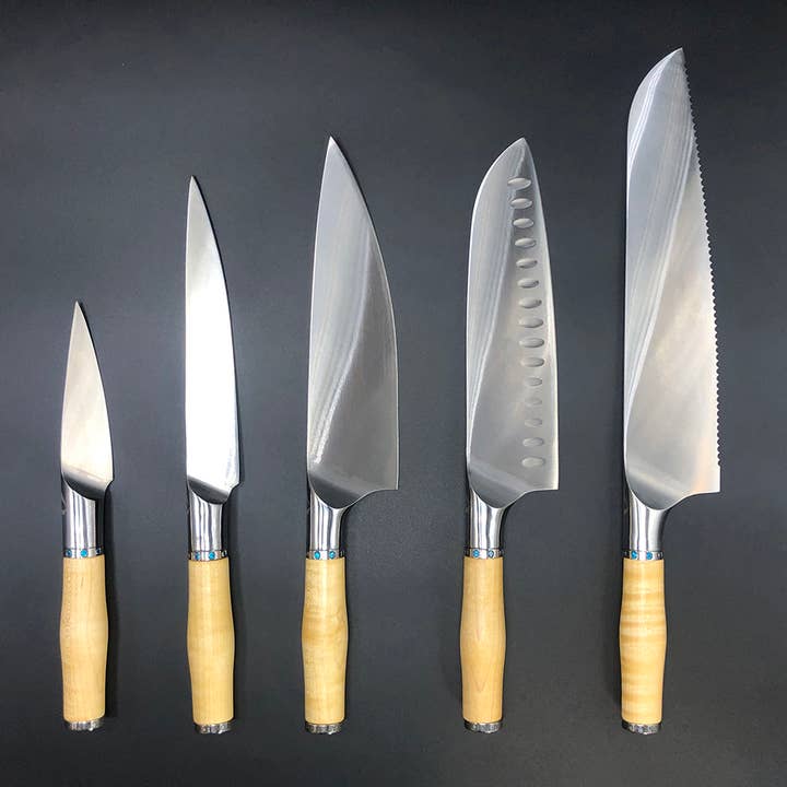Maple Hardwood Handle - 5 Knife Set for wholesale by Craftstone Knives