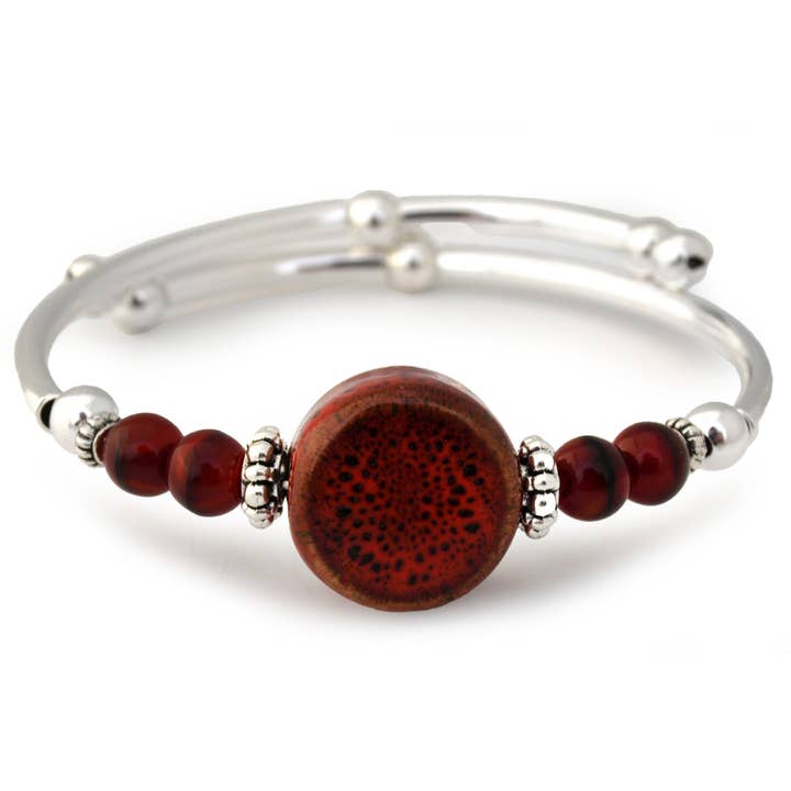 Red Ceramic & Glass Solitaire Bracelet for wholesale by Crazyartgrrl Jewelry