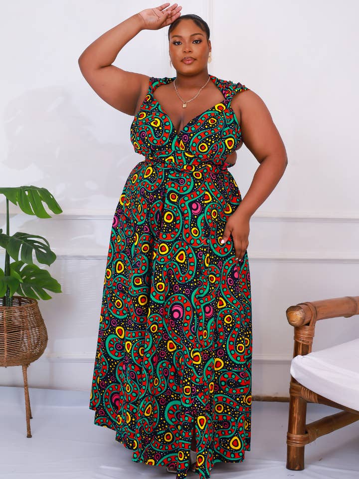 Robe longue Infinity à imprimé africain en rose - Nengi pour la vente par CUMO London