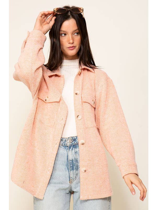 42POPS - Wholesale Shirt Jacket/Shacket - Women's - ._ SI-24833 Brushed waffle knit shacket