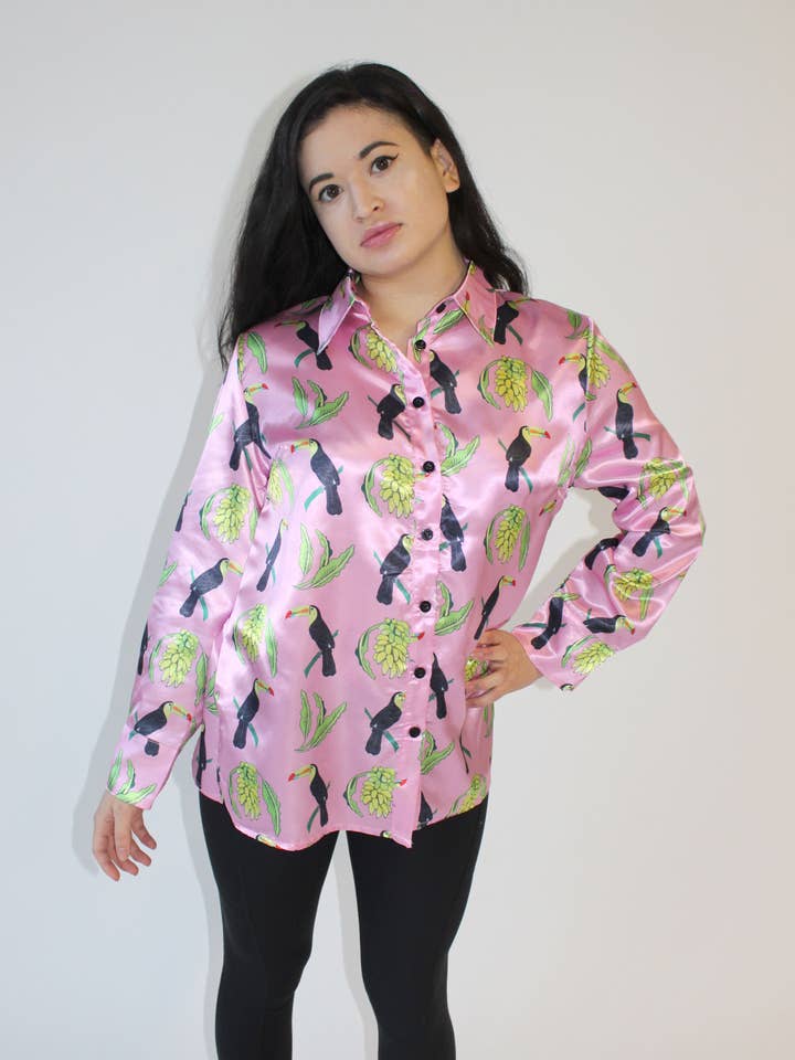 Tropical Satin Blouse | Eco fabric for wholesale by Lavender Cloud Collective