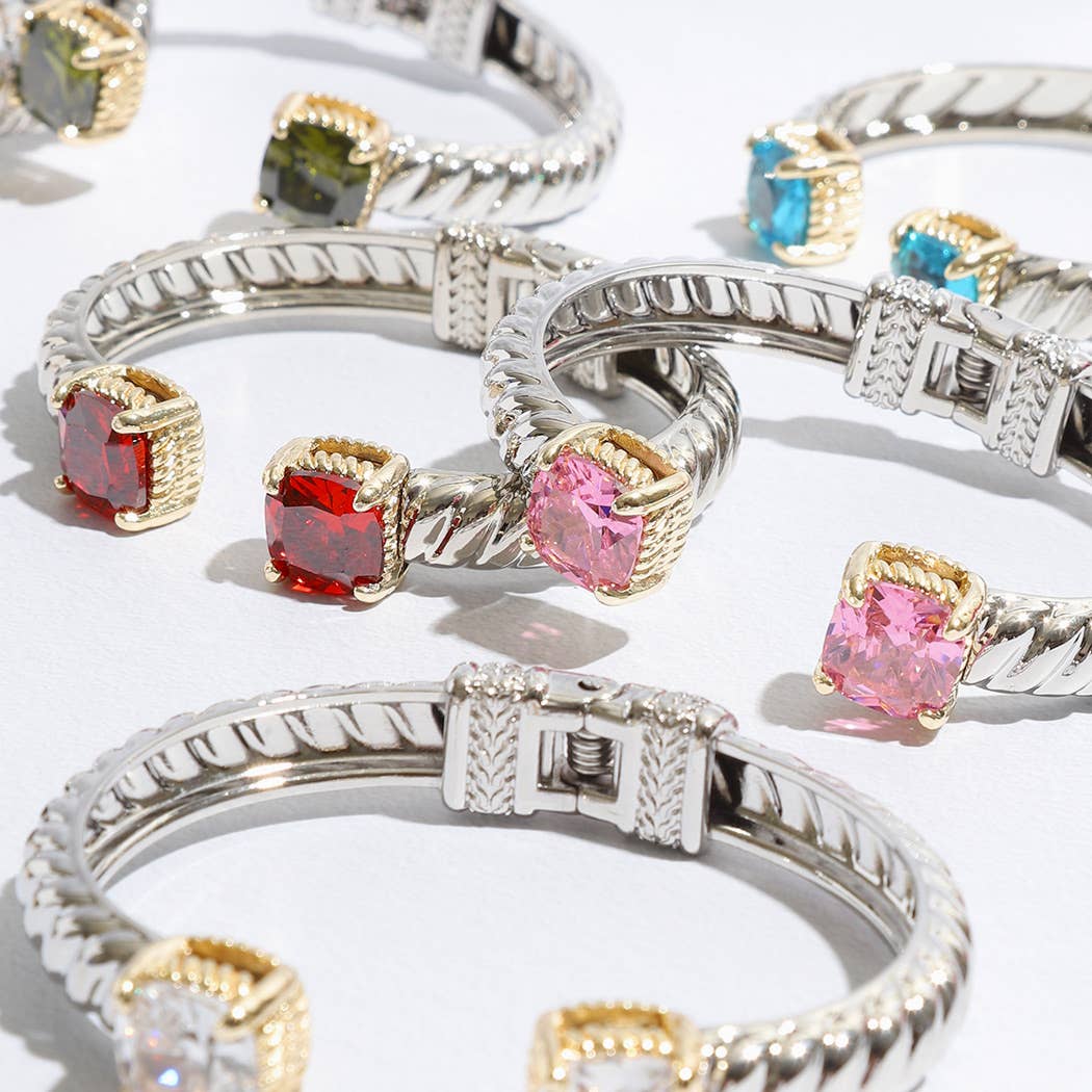 Fashion City - Wholesale Cuff Bracelet - Colored Square Rhinestone Edge Bangle Bracelet16