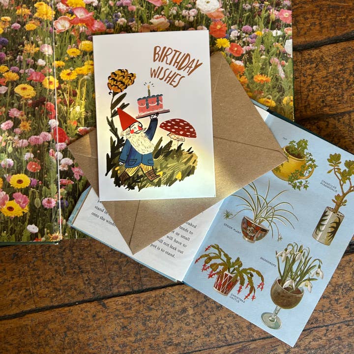 Gnome birthday card for wholesale by Dick Vincent Illustrations