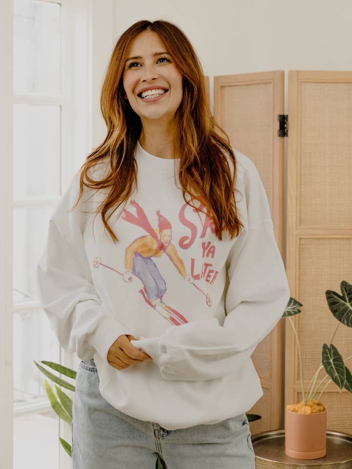 LivyLu - Wholesale Graphic Sweatshirt - Unisex - Ski Ya Later White Sweatshirt 3