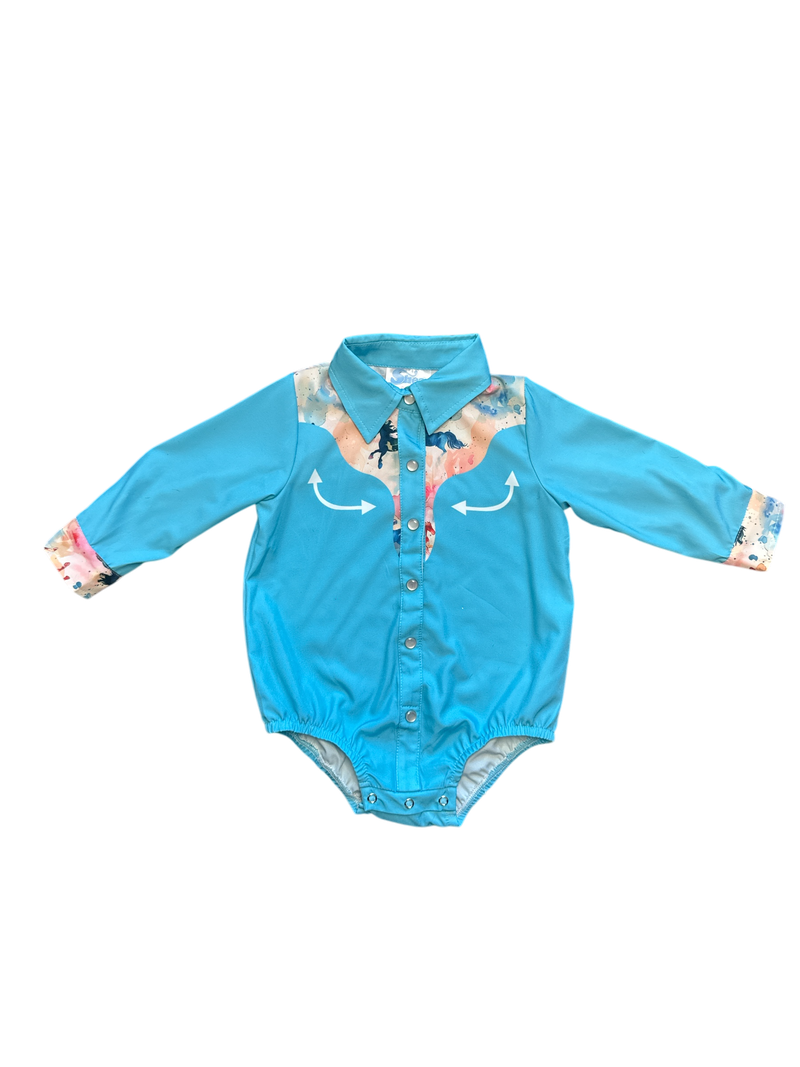 Shea Baby – Engroshandel Bodysuit - Baby – Akvarel Hest LS Pearl Snap Onesie, Størrelse 0-2T1