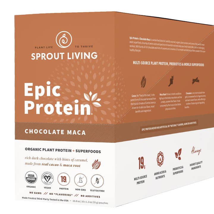 Epic Protein | Organic Plant Protein, Choc Maca, 16CT DB for wholesale by Sprout Living