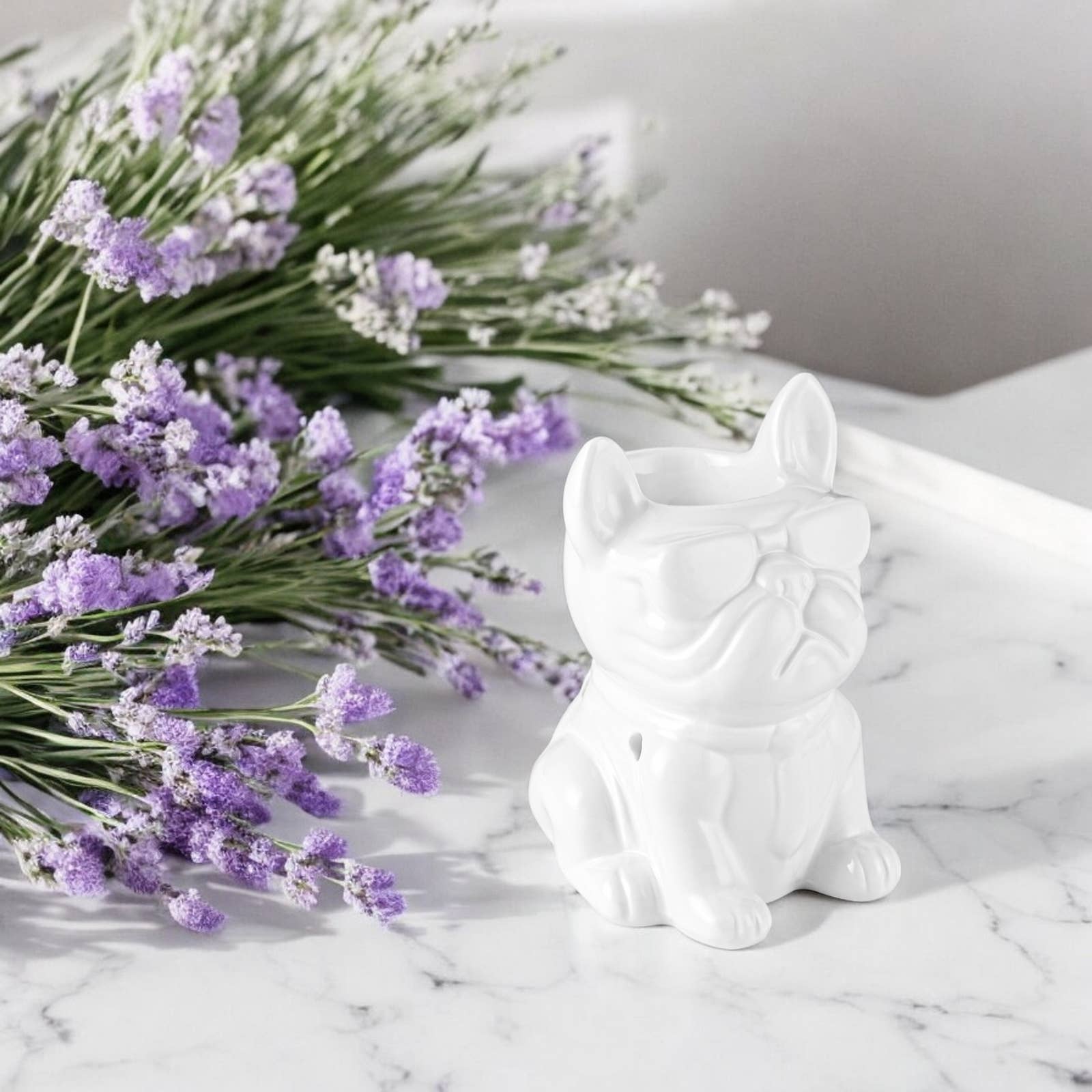 Zen'Arôme - Wholesale Tapered Candle/Candlestick - White Boubou French Bulldog Ceramic Incense Burner10