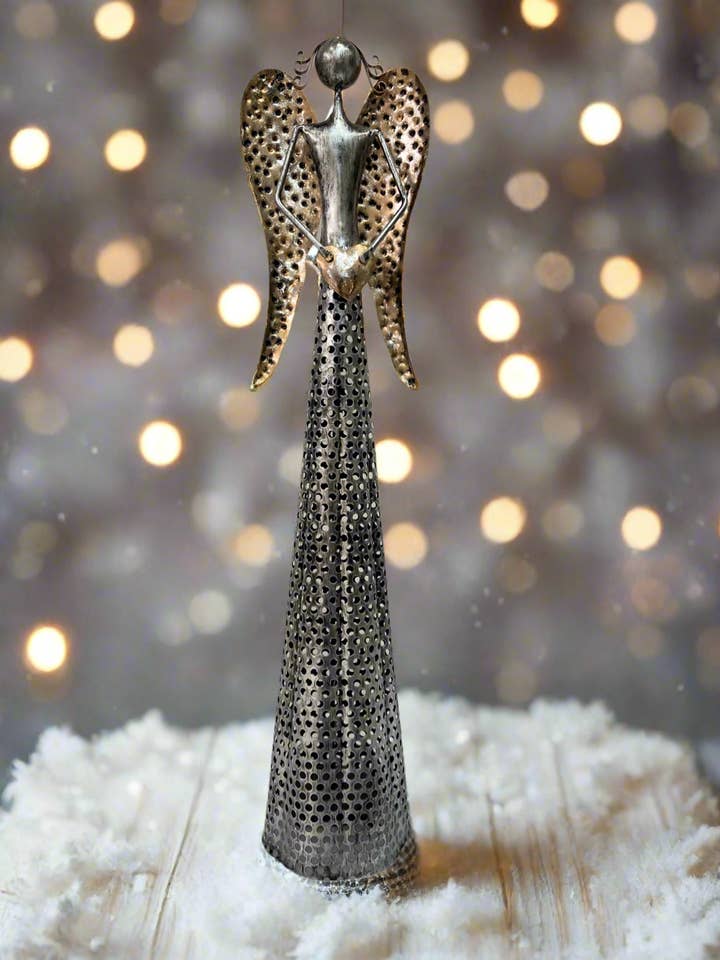 Ángel de metal LED navideño de 55 cm para decoración de mesa navideña o de temporada para venta al por mayor de Marissa's Gifts