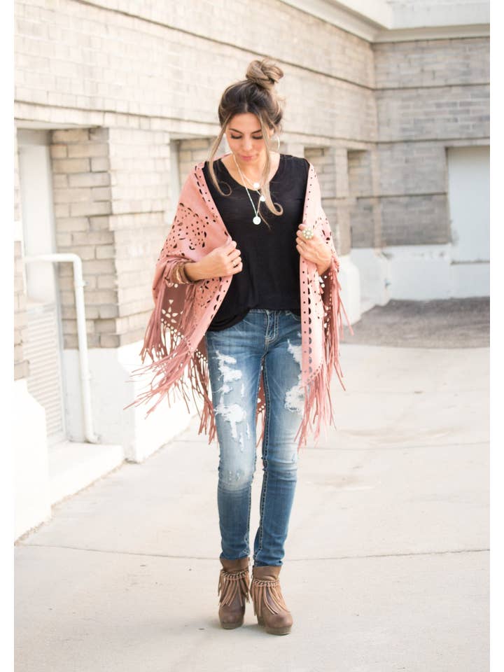 Hipster Row - Wholesale Poncho - Women's - Suede Fringe Poncho3