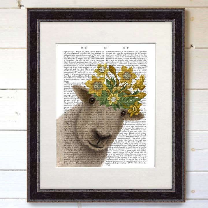 Sheep with Daffodil Crown, book print / Art Print / Wall Art for wholesale by FabFunky Ltd