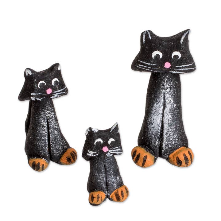 Novica Handmade Black Ceramic Figurines (Set Of 3) for wholesale by NOVICA
