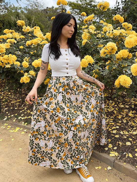 Sun & Sanctuary - Wholesale Skirt - Women's - Palisades Maxi Skirt in Yellow Cockatoos5
