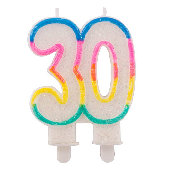 30th Birthday Glitter Candles with 2 holders for wholesale by Folat BV
