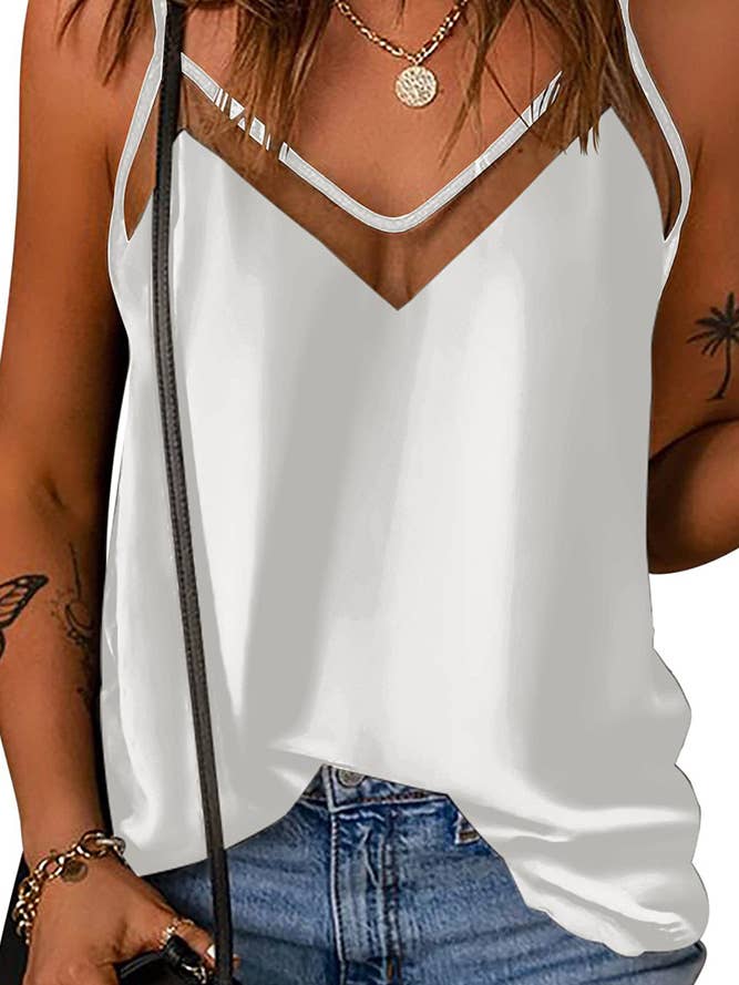 UNISHE - Wholesale Tank Top - Women's - Summer Plain V Neck Mesh Splicing Tank Top ZK1495