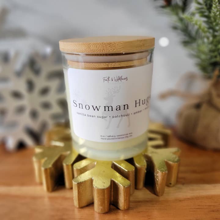 Snowman Hugs - 8 oz Jar Candle - vanilla bean, sugar cookie for wholesale by Faith & Wildflowers